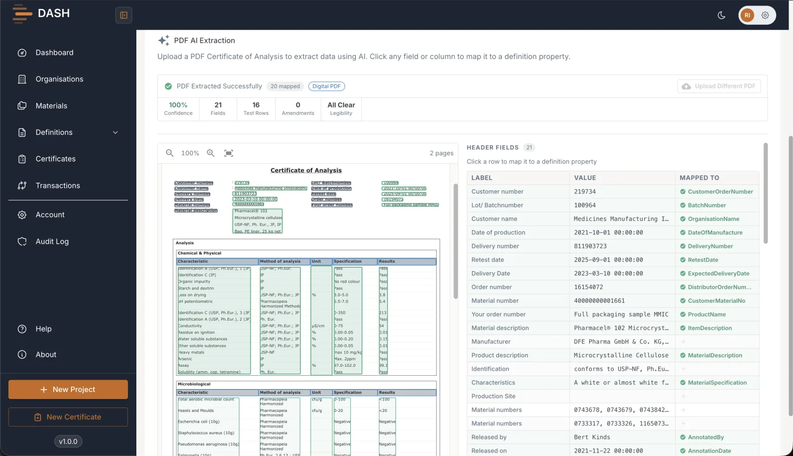 Mapping a CoA to a client format